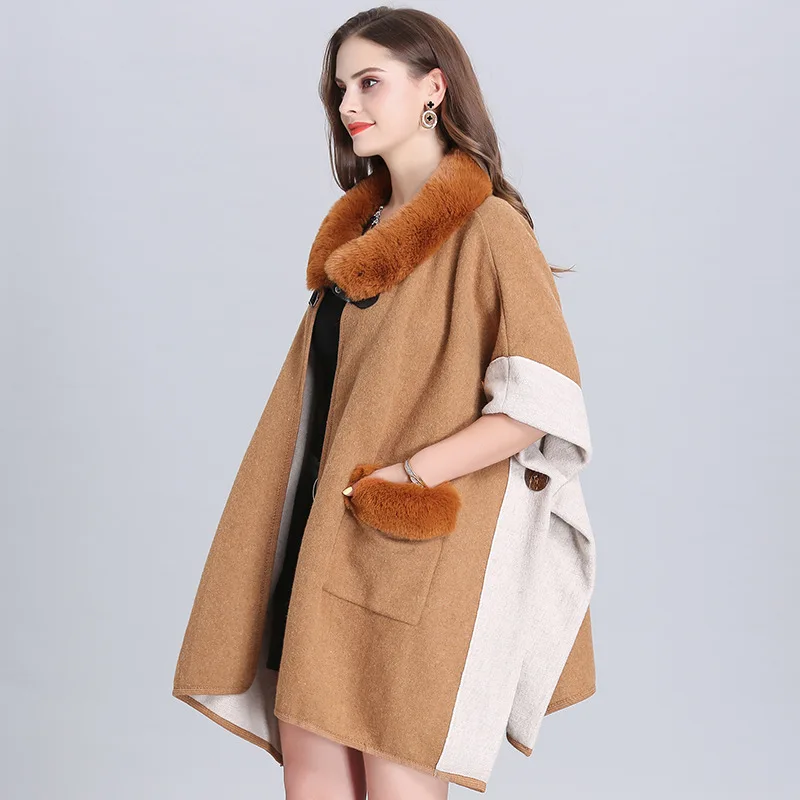 SC312 2019 свободное трикотажное зимнее пончо большого размера женское пальто с