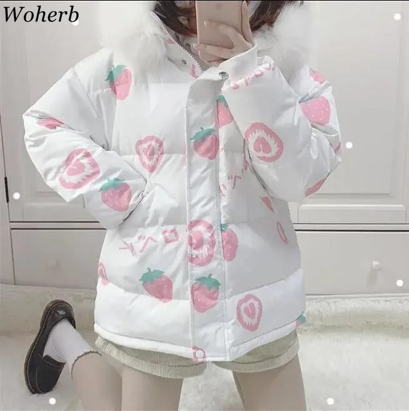 2021Woherb Japanese Harajuku Wadded Jackets Cartoon Print Kawaii Cute Female Hooded Sweet Padded Coat Fashion Outwear Tops
2021Woherb Japanese Harajuku Wadded Jackets Cartoon Print Kawaii Cute Female Hooded Sweet Padded Coat Fashion Outwear Tops