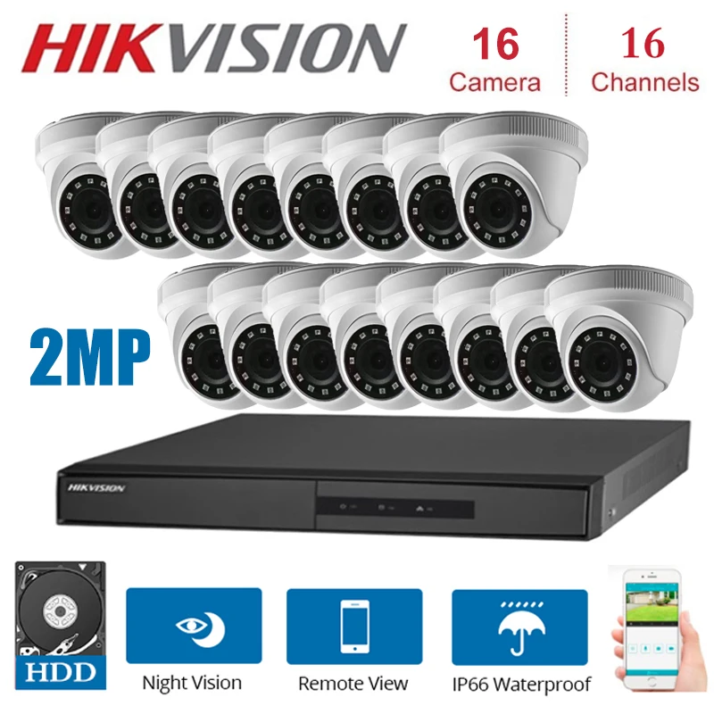 Hikvision 16 Pieces 2MP 4 in 1 HD Indoor Night Vision Camera with Channel Surveillance Network DVR Kit | Безопасность и защита
