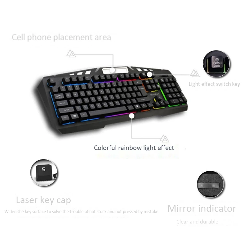 Bosston Metal Panel Rainbow Light Mechanical Handle Wired Keyboard and Mouse Suit Is Suitable for Notebook Home, Game and Office
Bosston Metal Panel Rainbow Light Mechanical Handle Wired Keyboard and Mouse Suit Is Suitable for Notebook Home, Game and Office