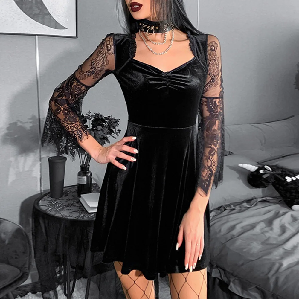 Retro Women Darkness FashionSexy Lace Stitching Long-sleeved Dress Female Temperament Ladies Sexy V-neck Slim Slimming Hip Skirt
Retro Women Darkness FashionSexy Lace Stitching Long-sleeved Dress Female Temperament Ladies Sexy V-neck Slim Slimming Hip Skirt