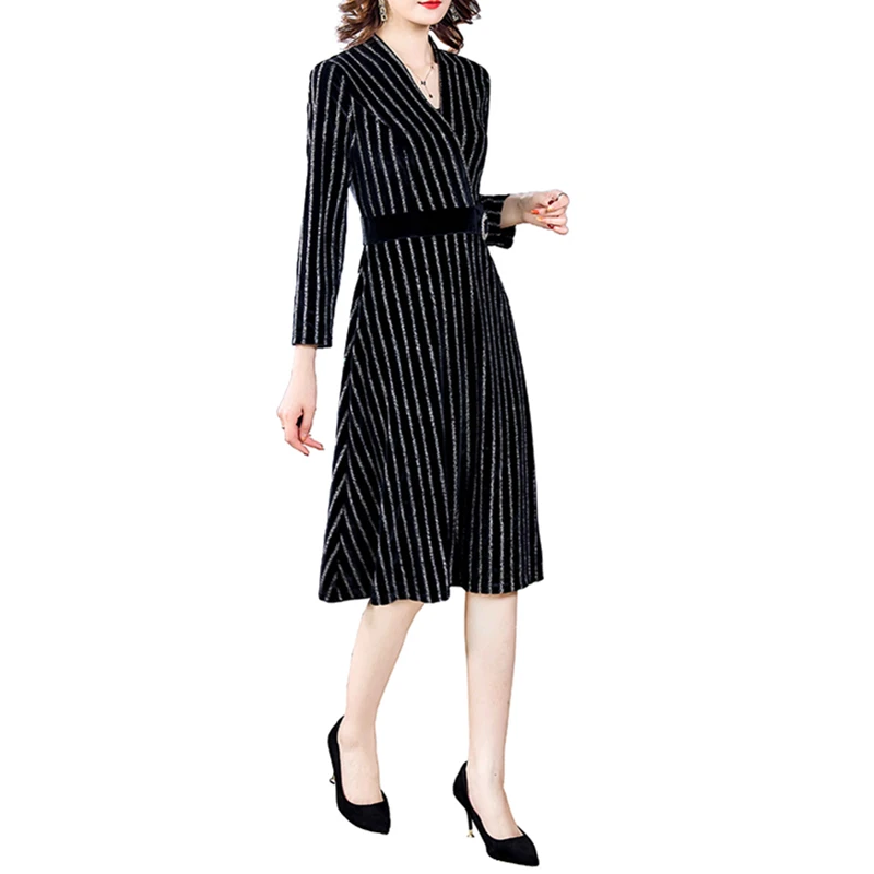 2021 Autumn Vintage Office Black Striped 4XL Plus Size Midi Dress Winter Casual Korean Dress Women Bodycon Party Classy Vestidos
2021 Autumn Vintage Office Black Striped 4XL Plus Size Midi Dress Winter Casual Korean Dress Women Bodycon Party Classy Vestidos