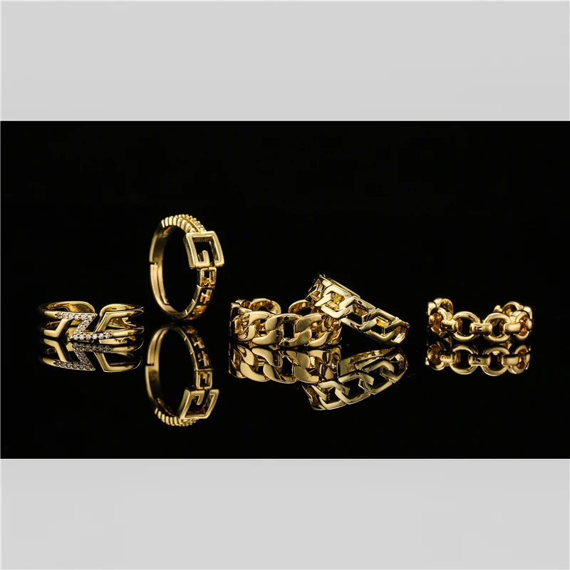 NEWBUY Мода 6 мм Ширина цепи Форма дизайн Открытое кольцо для женщин Золотой Цвет
