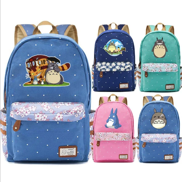 

Anime Miyazaki Hayao Totoro Backpack Canvas floral Bag School Bags boy Girl Mochila Notebook Bag Cosplay