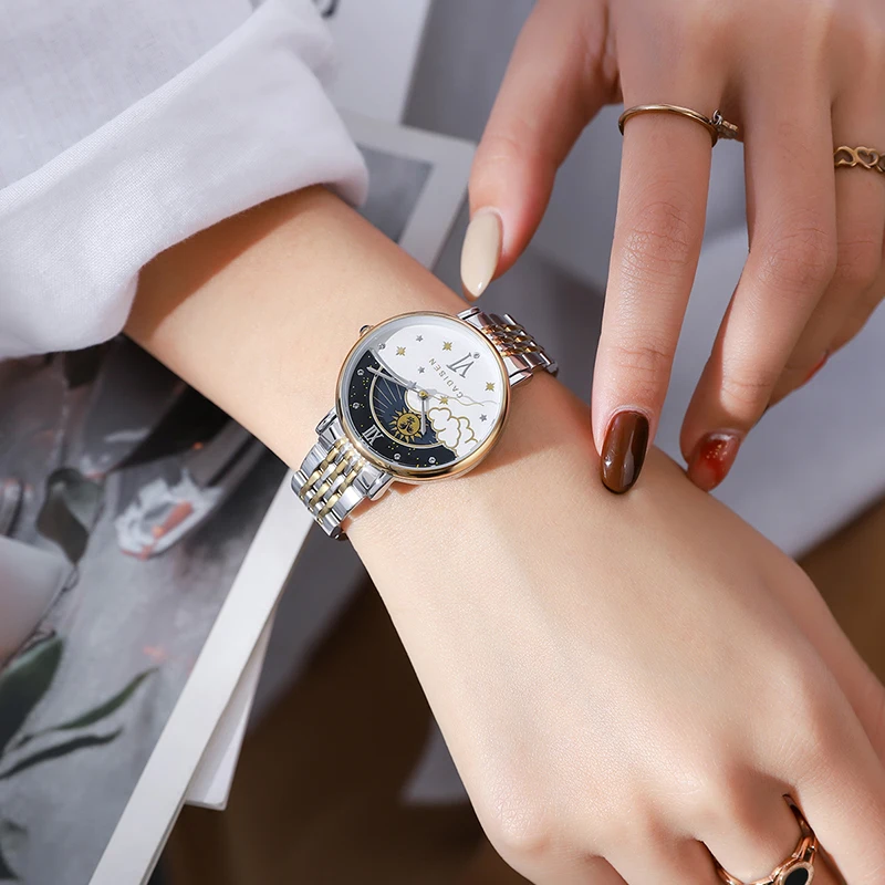 

CADISEN Brand New Women Gift Fashion Quartz Wristwatch Relogio Feminino Ladies Luxury Rose Gold Watch Female Moon Phase Watch