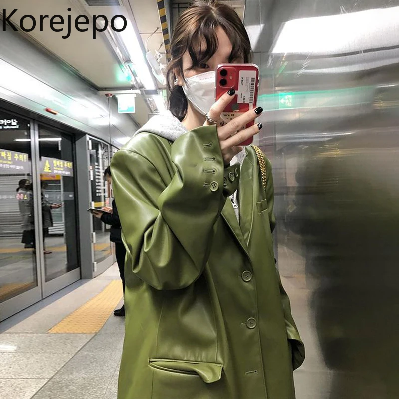 Korejepo Korean Chic Coats Women Antumn and Winter 2021 New French Retro Three Button Versatile Loose Leisure PU Leather Coat
Korejepo Korean Chic Coats Women Antumn and Winter 2021 New French Retro Three Button Versatile Loose Leisure PU Leather Coat