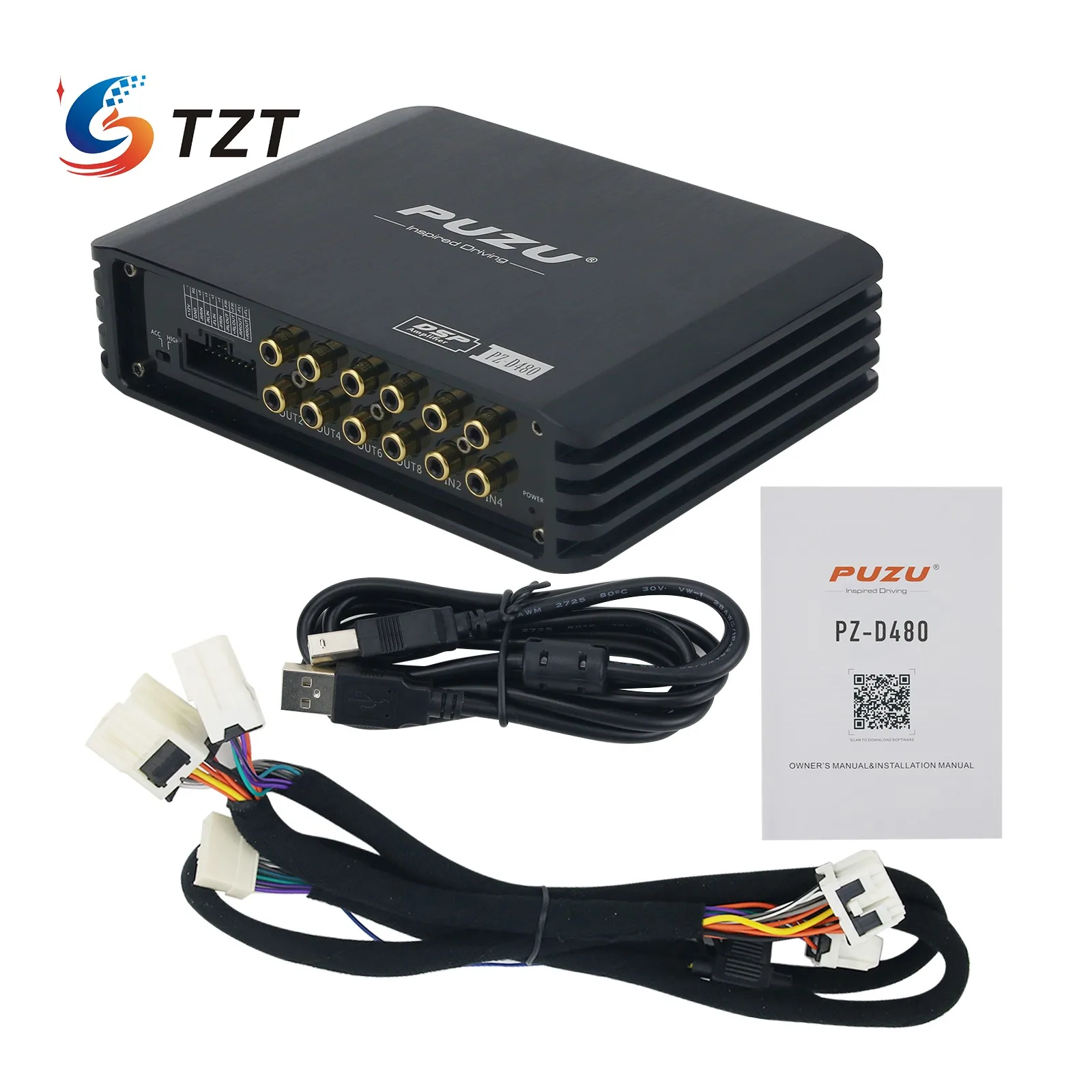 

TZT PUZU PZ-D480 4ch to 8ch car DSP amplifier wiring harness plug and play with 4X180W max output power multi-language support