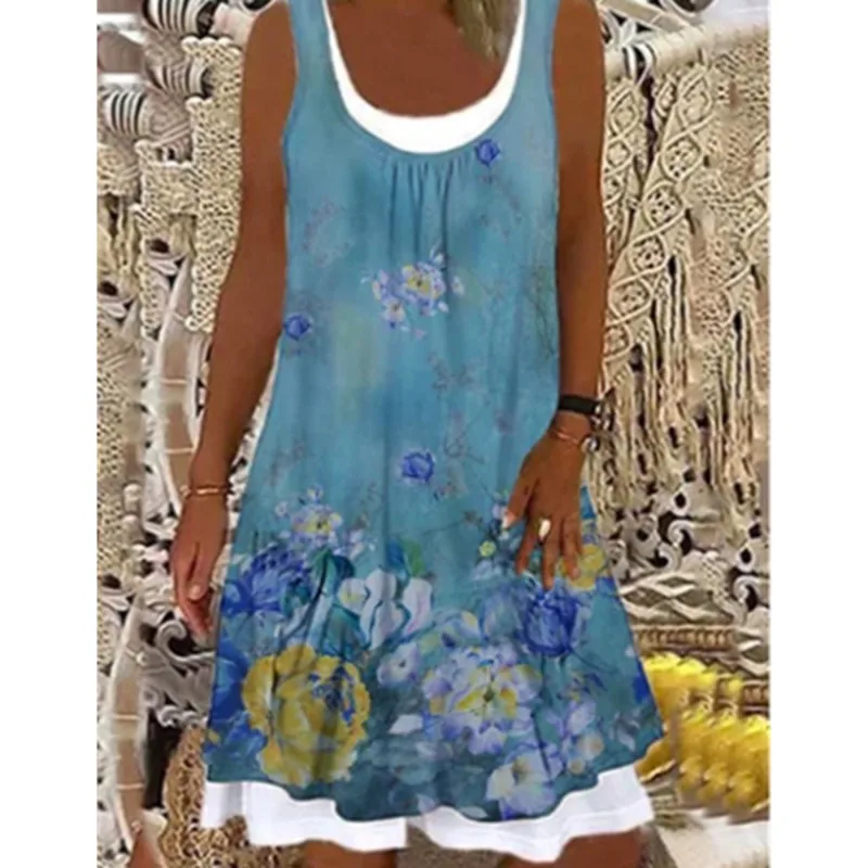 Women Dress Fashion Casual Sleeveless Floral Print Dresses Lady Round Neck Splice Summer Dress Knee Length Dresses
Women Dress Fashion Casual Sleeveless Floral Print Dresses Lady Round Neck Splice Summer Dress Knee Length Dresses
