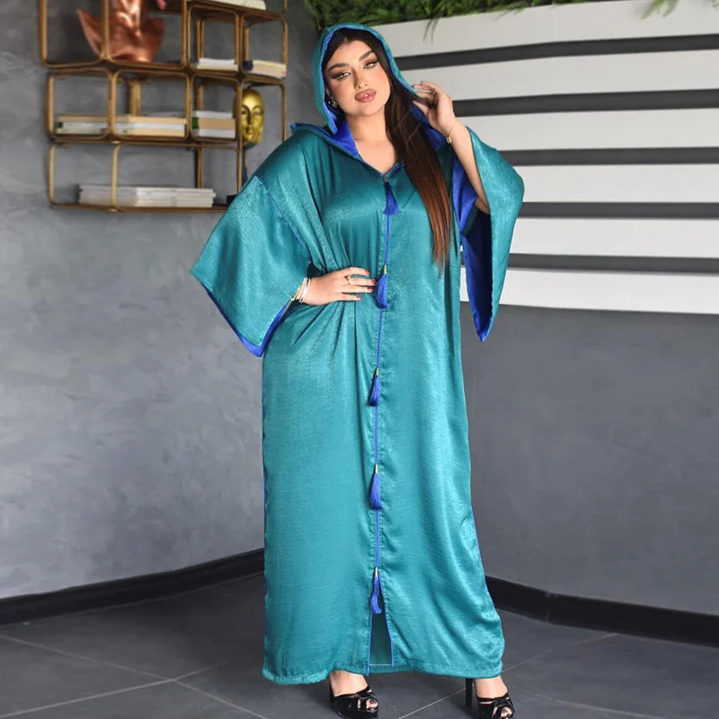 

Women's Dubai Abaya Middle Eastern Women's Hooded Fringed Middle Eastern Robe Turkish Dress Muslim Robe Ramadan Prayer Clothes