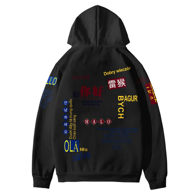 Fashion Men's Clothing Hooded Popular Women's Hoody Street World Greeting Harajuku Fun Sweatshirt Casual Brand Design Black Tops
Fashion Men's Clothing Hooded Popular Women's Hoody Street World Greeting Harajuku Fun Sweatshirt Casual Brand Design Black Tops