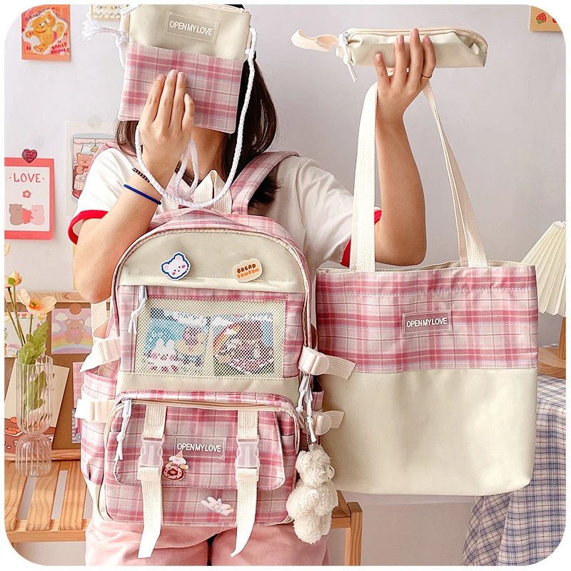Cute 4 PCS School Bag For Girls Large Capacity Backpack Canvas School Bags Teens Female Harajuku Fashion Travel Book Bagpack 310
Cute 4 PCS School Bag For Girls Large Capacity Backpack Canvas School Bags Teens Female Harajuku Fashion Travel Book Bagpack 310