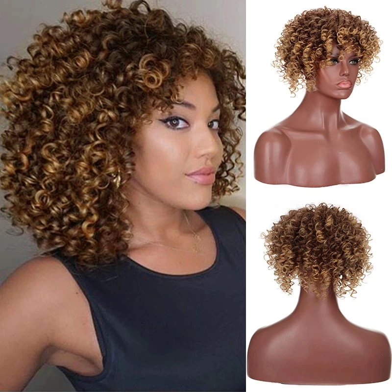 

Short Wigs Glueless Afro Kinky Hairpiece Curly Pre Plucked Wig For Black Women Brazilian Hair Full Hair Extension MUMUPI