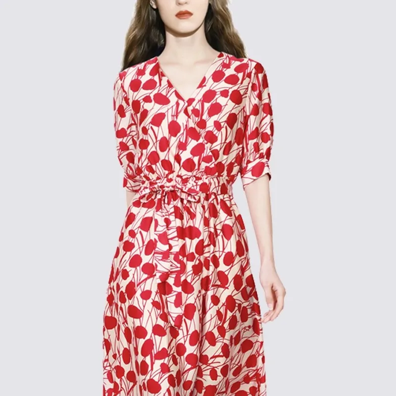 Chiffon Slim Women's Dress New Casual Fashion Dresses Flower Print V-neck Short Sleeve Mid-length Summer Houthion A-LINE
Chiffon Slim Women's Dress New Casual Fashion Dresses Flower Print V-neck Short Sleeve Mid-length Summer Houthion A-LINE