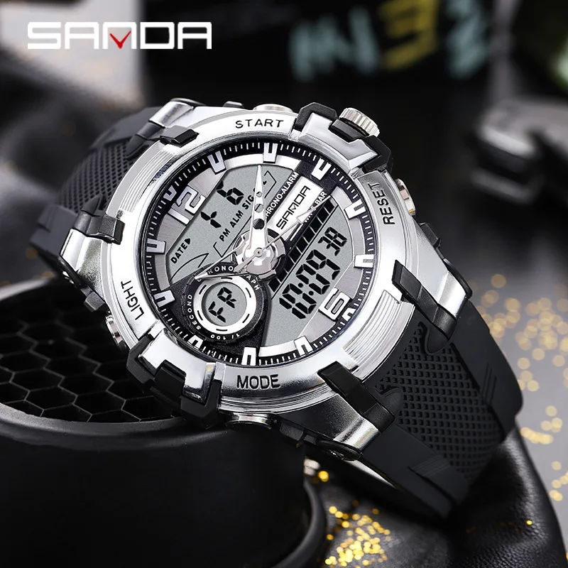 

Часы наручные SANDA мужские водонепроницаемые, брендовые, в стиле милитари, спортивные, с двойным дисплеем, для активного отдыха