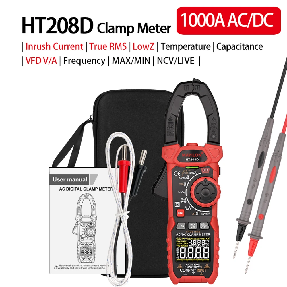 Clamp Meter Multimeter AC Direct Current Voltage Current Temperature Diode Continuity NCV Test Multifunctional Multimeter
Clamp Meter Multimeter AC Direct Current Voltage Current Temperature Diode Continuity NCV Test Multifunctional Multimeter
