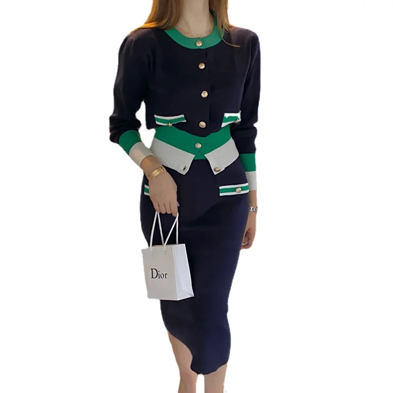 Autumn Fashion Color matching knitted Set Womans Suits Cardigan Sweater + Pencil Skirt Set For Women Suit Clothing 2 Piece set
Autumn Fashion Color matching knitted Set Womans Suits Cardigan Sweater + Pencil Skirt Set For Women Suit Clothing 2 Piece set