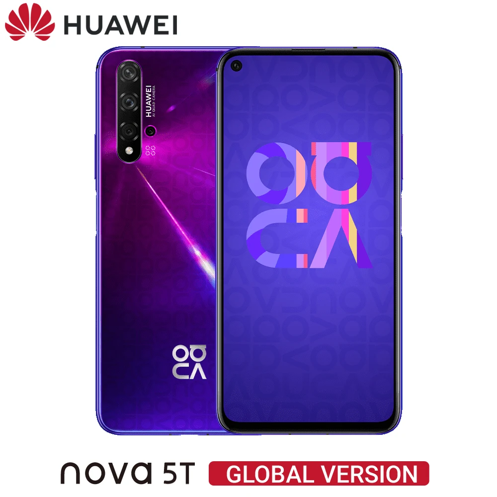 Для Huawei Nova/5T 8GB 128 ГБ глобальная версия NFC мобильный телефон 48MP камера Kirin 980