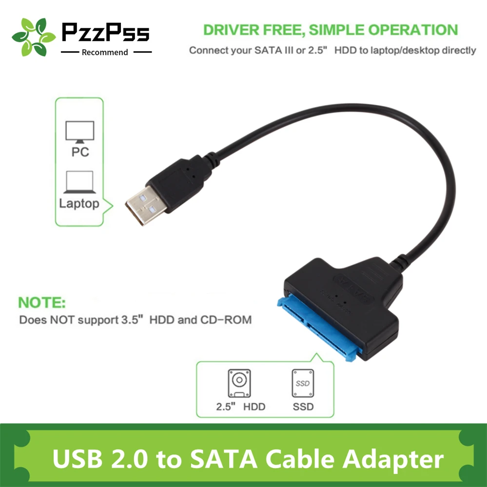 PzzPss USB 2 0 к SATA 22-контактный Кабель-адаптер линейный кабель для подключения HDD SSD