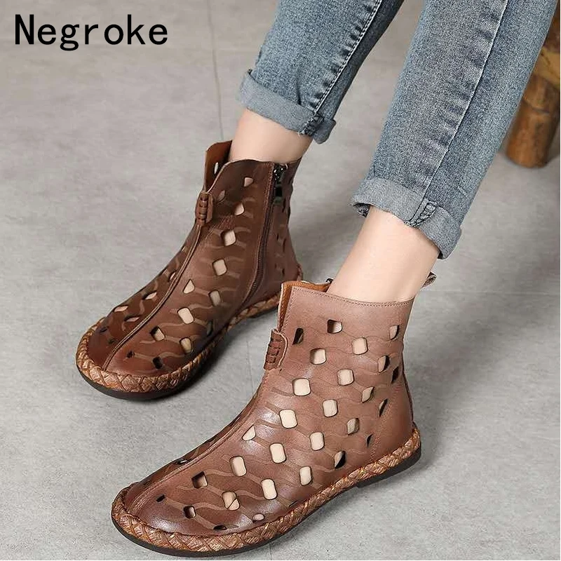Handmade Cowhide Women Sandals Gladiator Hollow Flat Heel Summer Shoes Woman Genuine Leather Flat Sandals Plus Size 35-43
Handmade Cowhide Women Sandals Gladiator Hollow Flat Heel Summer Shoes Woman Genuine Leather Flat Sandals Plus Size 35-43