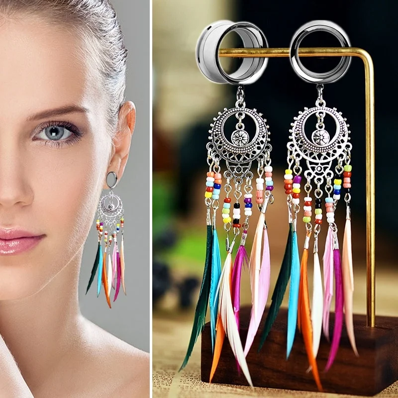 1Pair Stainless Steel Ear Plug Bohemian Dangle Feather Ear Flesh Tunnel Plug Ear Gauges Body Piercing Extension Expander4-25mm
1Pair Stainless Steel Ear Plug Bohemian Dangle Feather Ear Flesh Tunnel Plug Ear Gauges Body Piercing Extension Expander4-25mm