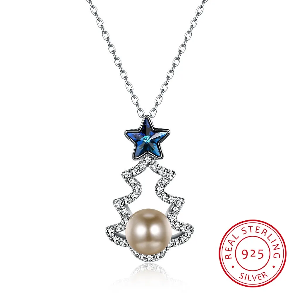 Blue Star Crystal 925 Sterling Silver Christmas Tree Pearl Pendant Necklaces collares for Women Fine Jewelry
Blue Star Crystal 925 Sterling Silver Christmas Tree Pearl Pendant Necklaces collares for Women Fine Jewelry