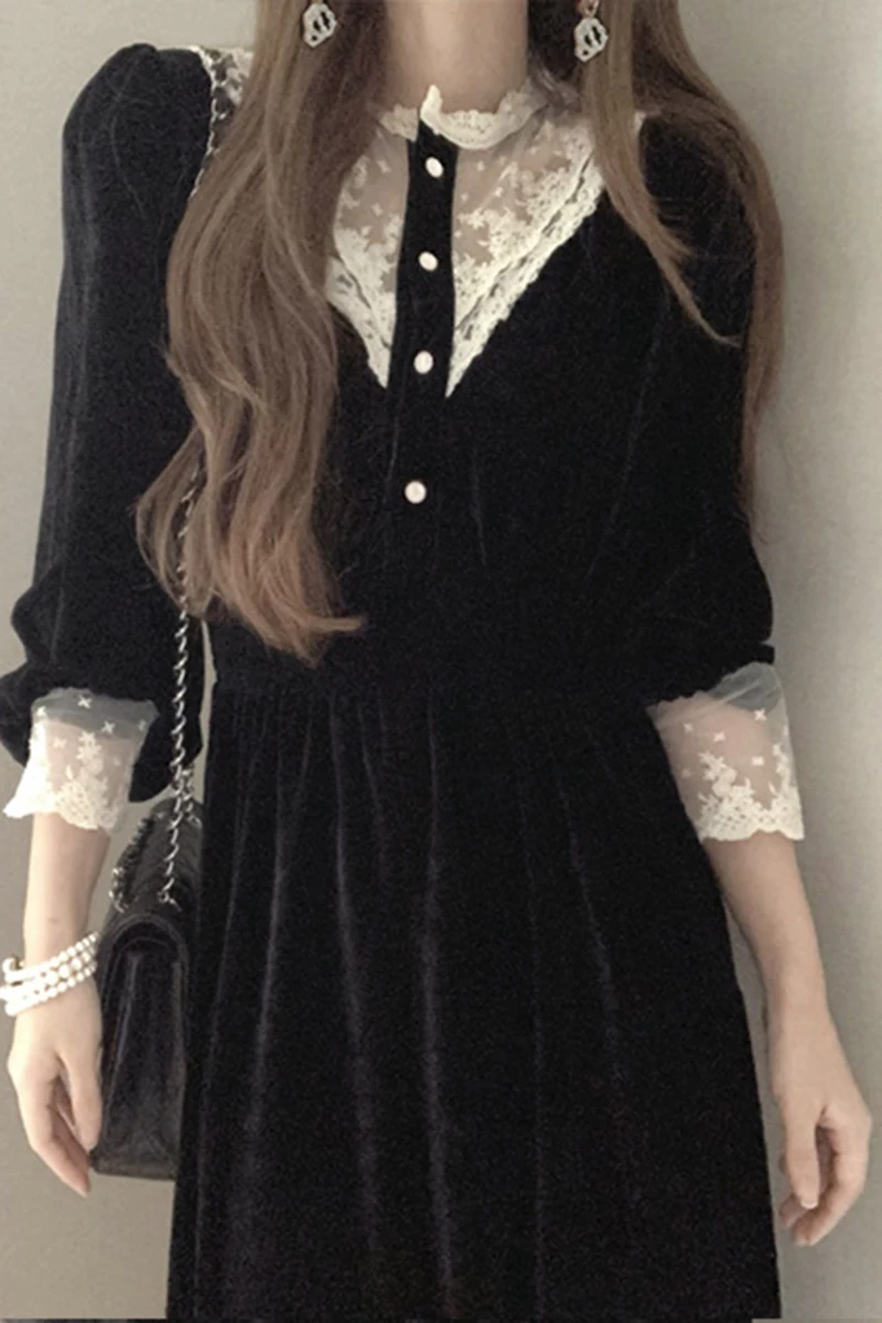 Wavsiyier Vintage Spring Dresses Long Sleeve Korean Patcghwork A-Line Woman Lace Velvet Dress Women Loose Elegant Party 2020 Aut
Wavsiyier Vintage Spring Dresses Long Sleeve Korean Patcghwork A-Line Woman Lace Velvet Dress Women Loose Elegant Party 2020 Aut
