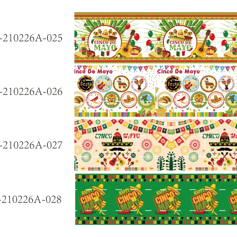 Mexican Cinco De Mayo Printed Grosgrain Celebraty Ribbon 25mm Liston 10yards for Hair Bow Holiday DIY Craft Decoration Supplies
Mexican Cinco De Mayo Printed Grosgrain Celebraty Ribbon 25mm Liston 10yards for Hair Bow Holiday DIY Craft Decoration Supplies