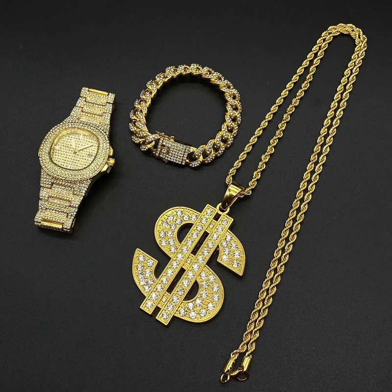 Мужские роскошные золотые часы браслет в виде доллара комбинированный костюм ice