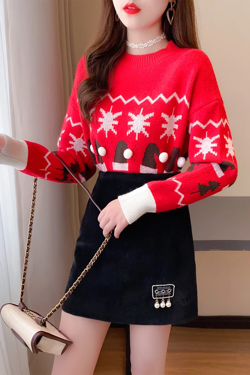 red Christmas is nifty and lovely age reduction loose sweater mink hair hanging bead skirt two-piece outfit
red Christmas is nifty and lovely age reduction loose sweater mink hair hanging bead skirt two-piece outfit