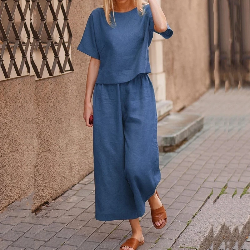 Summer Za Women's Two Piece Sets Cotton Linen Casual Solid O-Neck Tops+Wide Leg Pants Suits Lady Elegant Short Sleeve Outfit
Summer Za Women's Two Piece Sets Cotton Linen Casual Solid O-Neck Tops+Wide Leg Pants Suits Lady Elegant Short Sleeve Outfit