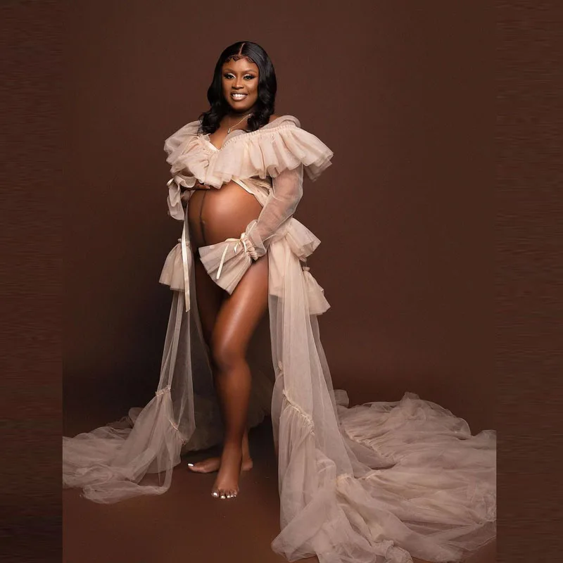 Off The ShoulderTulle Maternity Dresses Long Sleeves See Through Front Split Tulle Maternity Robes For Photography Simple Gown
Off The ShoulderTulle Maternity Dresses Long Sleeves See Through Front Split Tulle Maternity Robes For Photography Simple Gown