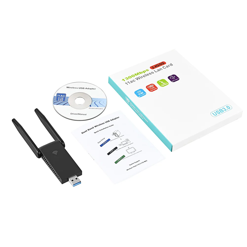 USB 3.0 Wireless 6B17 1300Mbps WiFi Dongle Dual Band Adapter 2.4G 5.8G Network Card Receiverwith External 2 5dBi Antennas
USB 3.0 Wireless 6B17 1300Mbps WiFi Dongle Dual Band Adapter 2.4G 5.8G Network Card Receiverwith External 2 5dBi Antennas