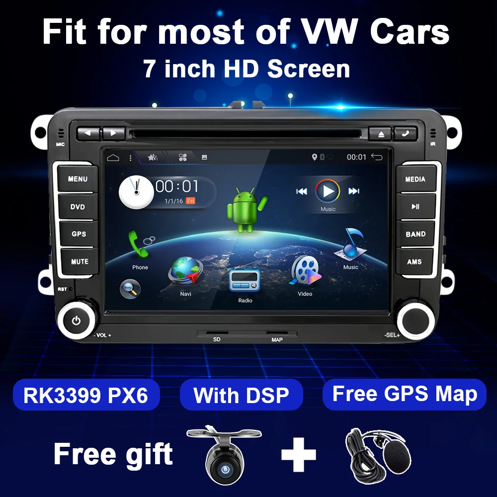 Фото Автомагнитола 2 Din на Android 10 мультимедийный DVD плеер с GPS для VW Passat B6 CC Volkswagen Polo Touran