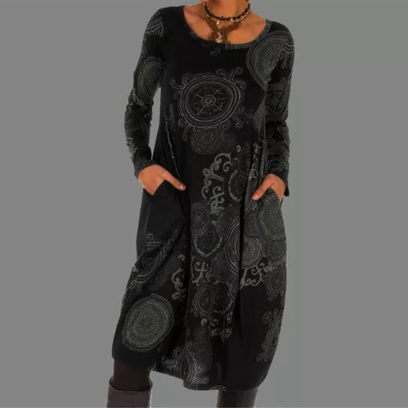 Women Casual O Neck Loose Party Dress Vintage Print Autumn Winter Elegant Pocket Dress Streetwear Plus Size Female Dress Vestido
Women Casual O Neck Loose Party Dress Vintage Print Autumn Winter Elegant Pocket Dress Streetwear Plus Size Female Dress Vestido