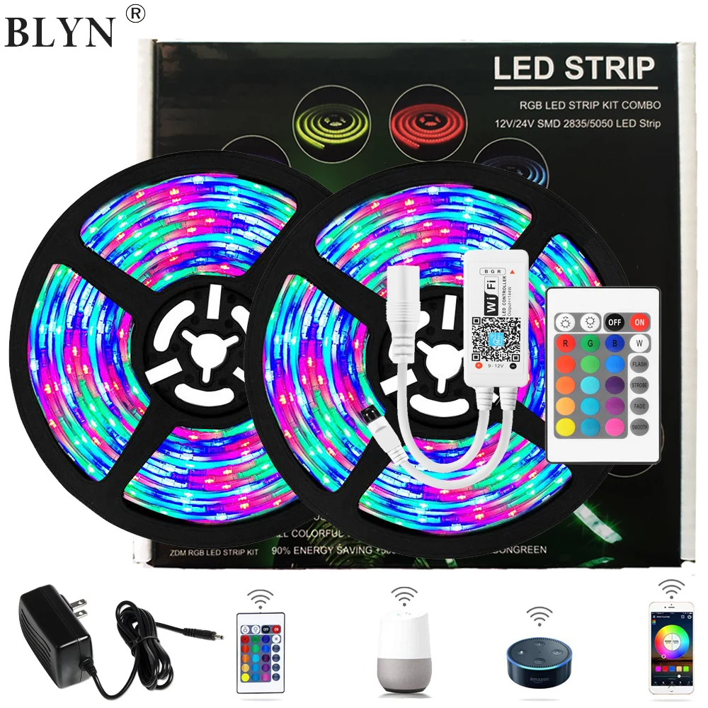 10 м 600led smd2835 rgb wifi СИД полосные осветители для работы с Alexa Google home синхронизация