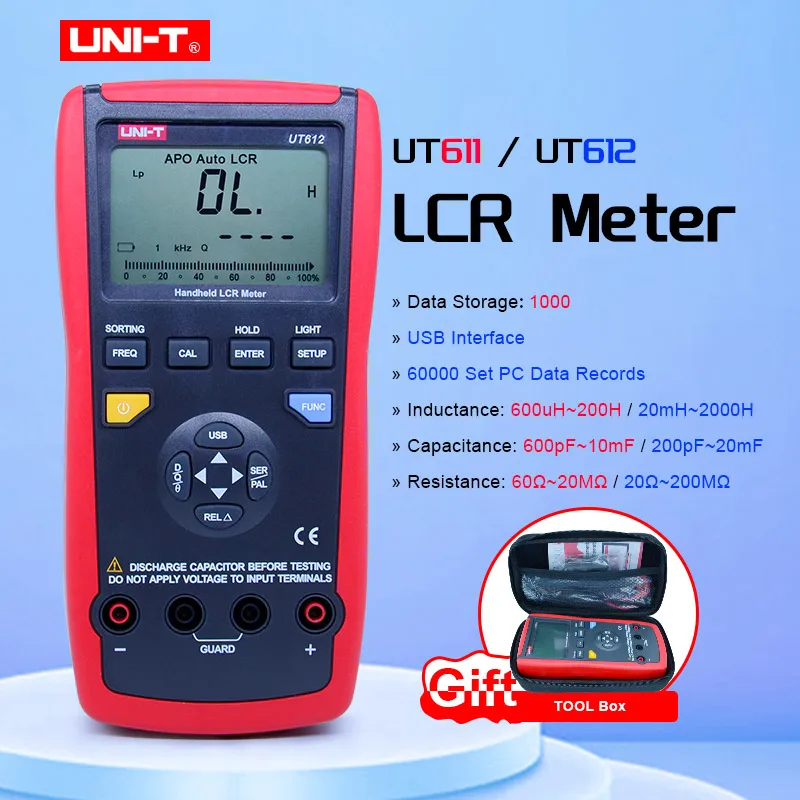 UNI-T Auto range Digital LCR Meter Inductance Capacitance Resistance meter LCD backlight display Data hold EVA case UT611 UT612
UNI-T Auto range Digital LCR Meter Inductance Capacitance Resistance meter LCD backlight display Data hold EVA case UT611 UT612
