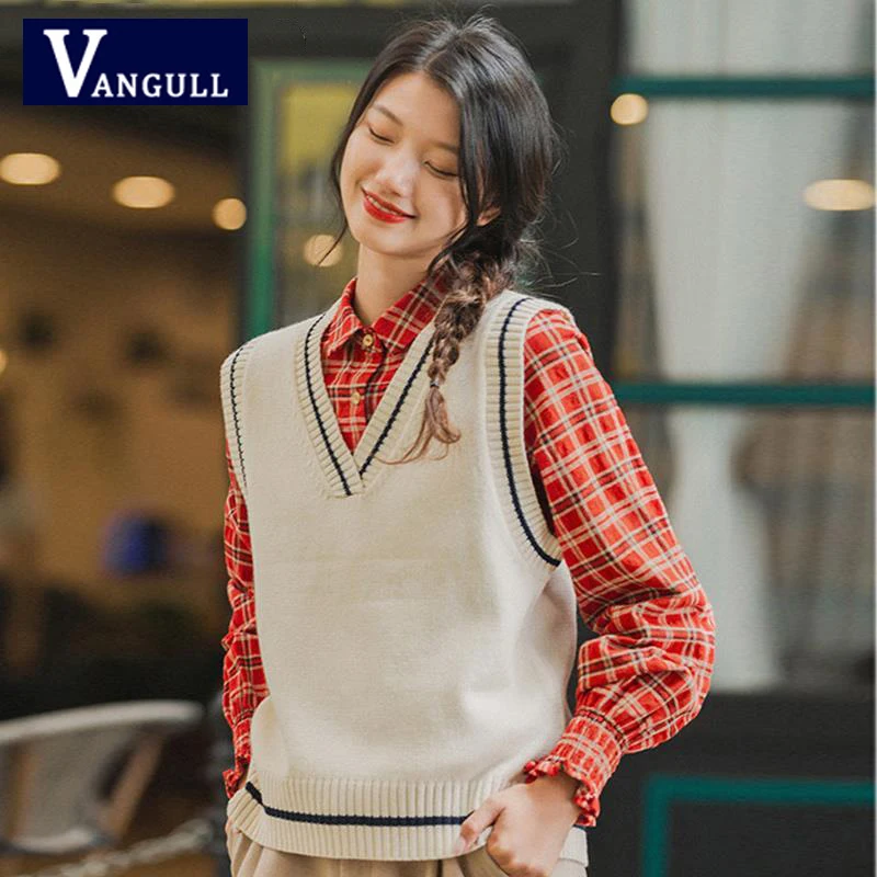 Vangull Pullover V-neck Knitted Vest Women's Sweater Spring And Autumn 2020 New University Style Sleeveless Loose Sweater Top
Vangull Pullover V-neck Knitted Vest Women's Sweater Spring And Autumn 2020 New University Style Sleeveless Loose Sweater Top