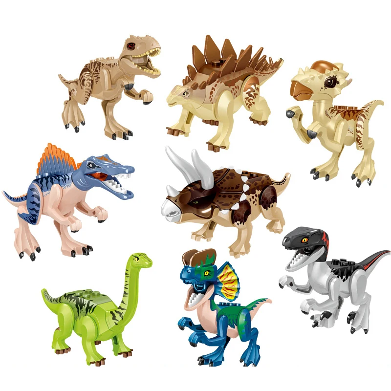 

8pcs/lot Jurassic Dino world Tyrannosaurus Rex Wyvern Velociraptor Stegosaurus Building Kits Bolcks Dinosaur figures Raptor Toy