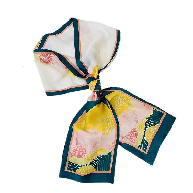 New printed small silk scarf women's thin, narrow, long, double-layered streamers, decorative scarf, bib scarf
New printed small silk scarf women's thin, narrow, long, double-layered streamers, decorative scarf, bib scarf