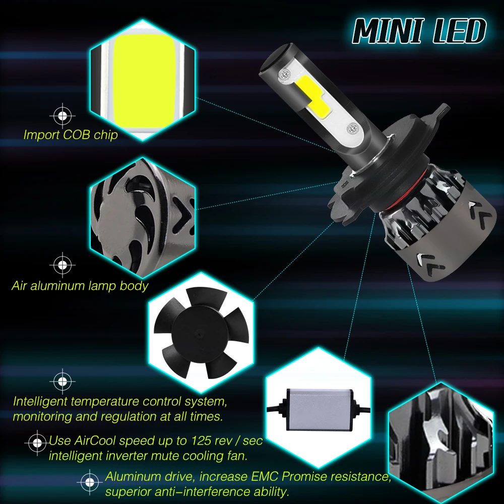 M6 H4 Hi-Lo Beam Super Bright Auto Bulb H7 H11 9005 HB3 9006 Car LED Headlight Bulbs 60W 12000LM 6000K Automobiles Headlamp
M6 H4 Hi-Lo Beam Super Bright Auto Bulb H7 H11 9005 HB3 9006 Car LED Headlight Bulbs 60W 12000LM 6000K Automobiles Headlamp