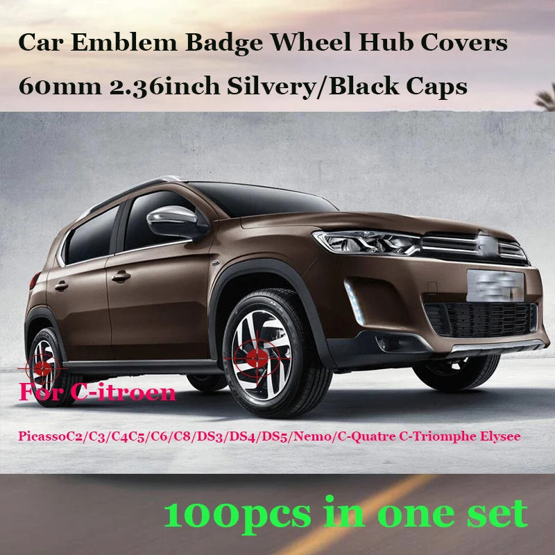 Car styling 100pcs 60mm 2.36inch Car emblem badge for PicassoC2/C3/C4C5/C6/C8/DS3/DS4/DS5 Auto Wheel Hub Caps Car Wheel covers 
Car styling 100pcs 60mm 2.36inch Car emblem badge for PicassoC2/C3/C4C5/C6/C8/DS3/DS4/DS5 Auto Wheel Hub Caps Car Wheel covers