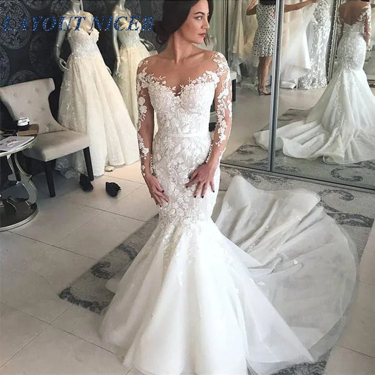 Charming Mermaid Long Sleeves Wedding Dresses 2019 Engagement Dresses Lace Appliques Trumpet Long Bridal Gowns Robe de mariee 
Charming Mermaid Long Sleeves Wedding Dresses 2019 Engagement Dresses Lace Appliques Trumpet Long Bridal Gowns Robe de mariee