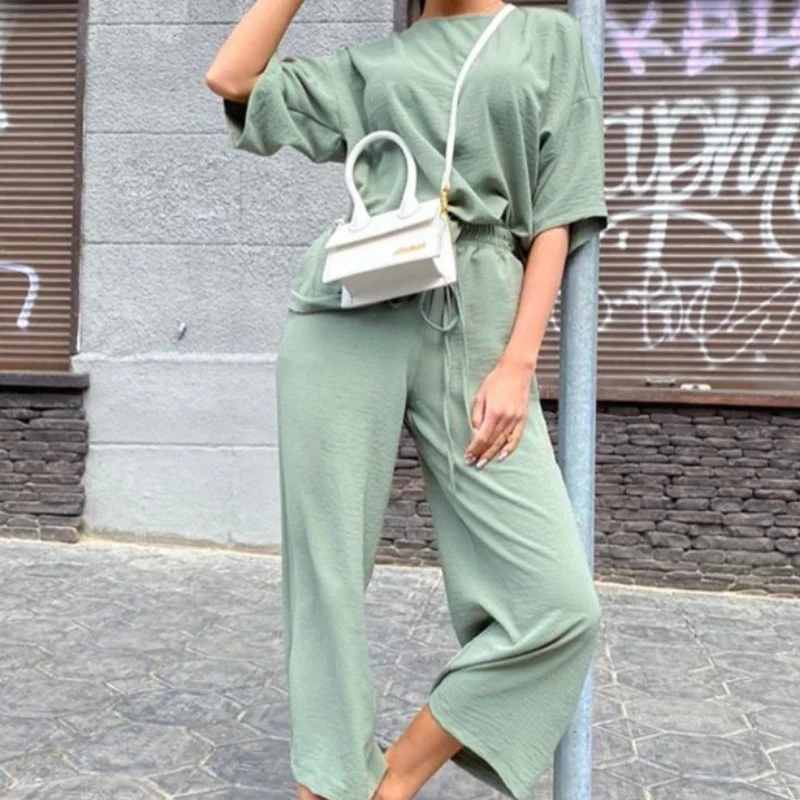 Casual Summer Pant Sets Women 2 Piece Sets Soild Drawstring Sportswear Loose Women Tracksuit Outfit Short Sleeve Jogging Femme
Casual Summer Pant Sets Women 2 Piece Sets Soild Drawstring Sportswear Loose Women Tracksuit Outfit Short Sleeve Jogging Femme