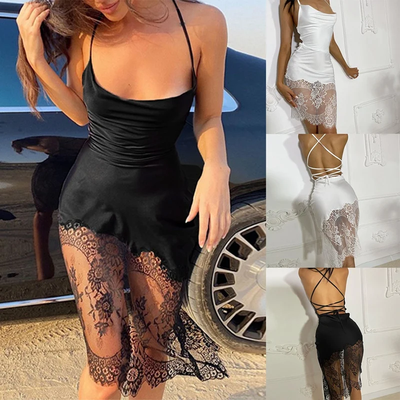 Lace Stitching Straight Ladies Dress Sexy Hollow Sleeveless Summer Backless Slim Fashion Dress
Lace Stitching Straight Ladies Dress Sexy Hollow Sleeveless Summer Backless Slim Fashion Dress