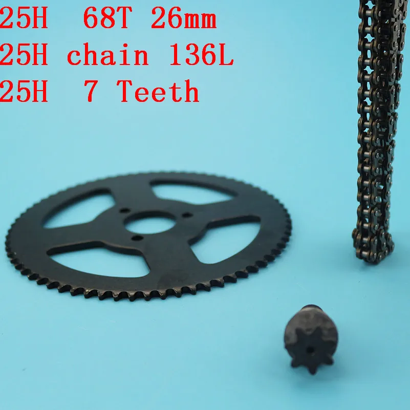 

25H Chain(136 146 158 links) +68 teeth Rear Sprocket +7T sprocket shaft For 47cc 49cc 2 Stroke ATV Go Kart Dirt Pocket Bike