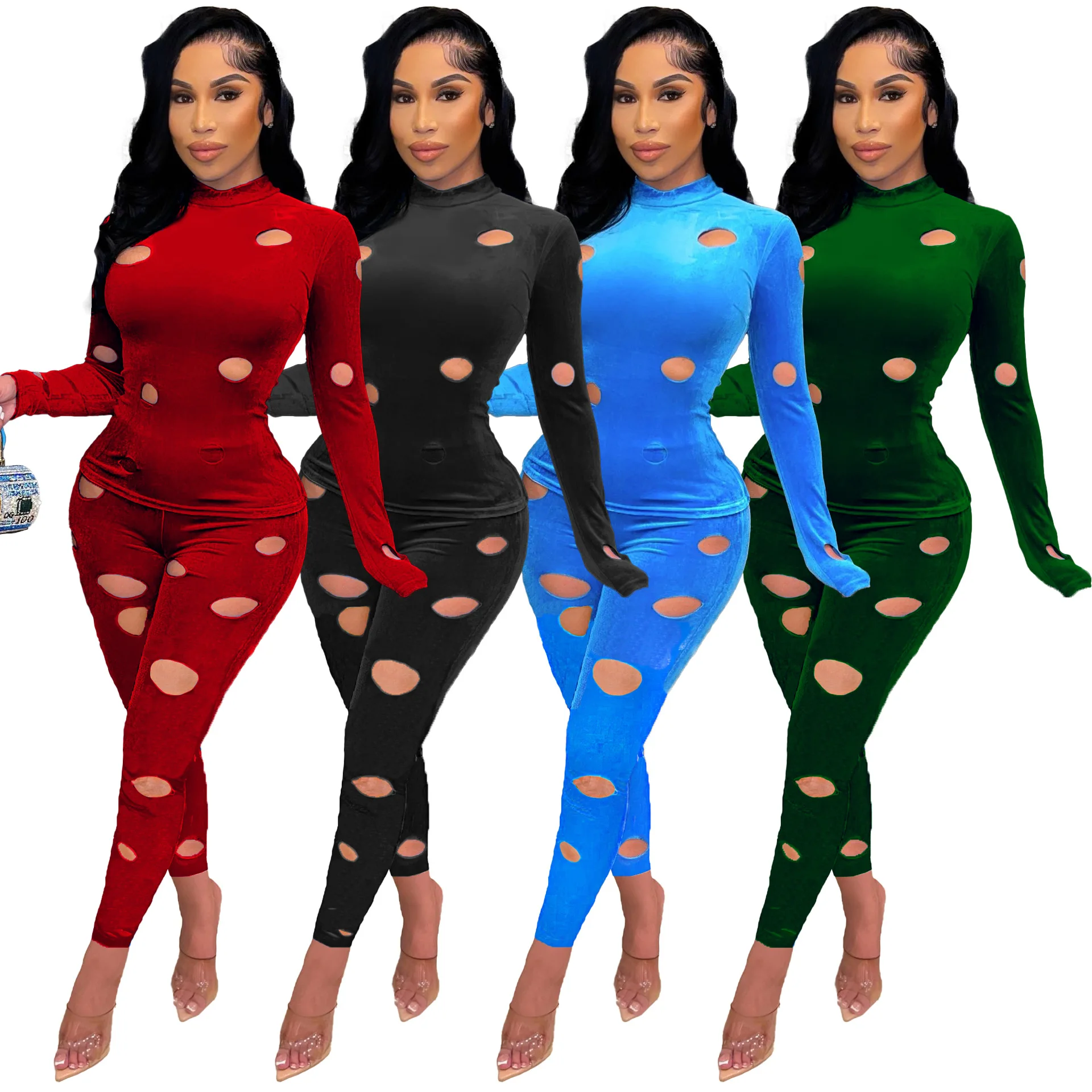 Женский Бархатный спортивный костюм, комплект из двух предметов, Открытый Топ и облегающие тренировочные брюки с дырками, модная одежда для... 
Женский Бархатный спортивный костюм, комплект из двух предметов, Открытый Топ и облегающие тренировочные брюки с дырками, модная одежда для...