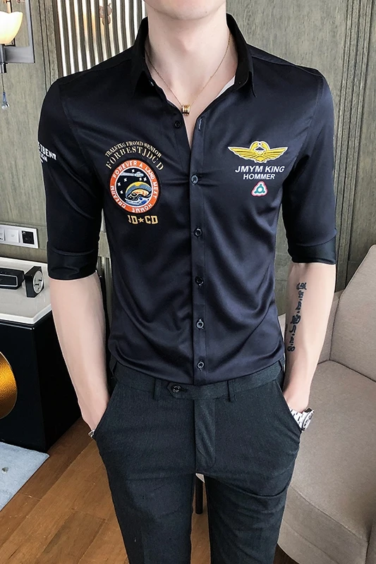 Summer Bomber Shirts Men Fashion Slim Fit Short Sleeve Casual Shirt Streetwear Social Dress Shirts Black White Camisa Masculina
Summer Bomber Shirts Men Fashion Slim Fit Short Sleeve Casual Shirt Streetwear Social Dress Shirts Black White Camisa Masculina