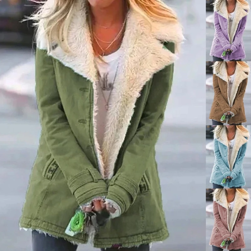 2021 Women Winter Long Sleeve Faux Denim Jacket Vintage Lapel Single Breasted Coat Thicken Warm Plush Lined Loose Outerwear
2021 Women Winter Long Sleeve Faux Denim Jacket Vintage Lapel Single Breasted Coat Thicken Warm Plush Lined Loose Outerwear