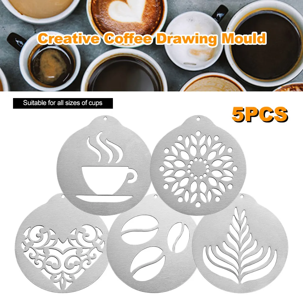 5Pcs Stainless Steel Mold Coffee Milk Cake Cupcake Stencil Template Barista Cappuccino Template Strew Pad Duster Spray Tools
5Pcs Stainless Steel Mold Coffee Milk Cake Cupcake Stencil Template Barista Cappuccino Template Strew Pad Duster Spray Tools