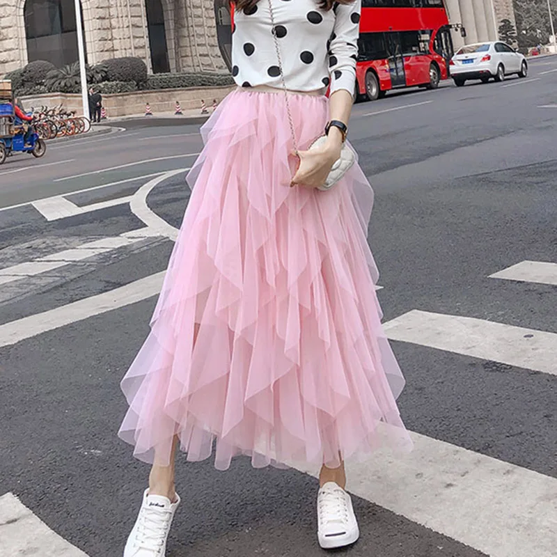 Women Elastic High Waist Skirts Solid Irregular Mesh Tulle Skirts Elegant Skirt Ladies Summer Skirt Saias Faldas Jupe Femmle
Women Elastic High Waist Skirts Solid Irregular Mesh Tulle Skirts Elegant Skirt Ladies Summer Skirt Saias Faldas Jupe Femmle